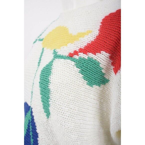 1980s Shapely Knits Womans Vintage Knit Sweater Top Size M Floral Dolman sleeve - Picture 2 of 6